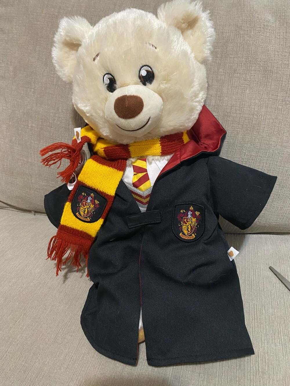 Build-A-Bear White Teddy Bear in Harry Potter Gryffindor Outfit with Robe, Scarf